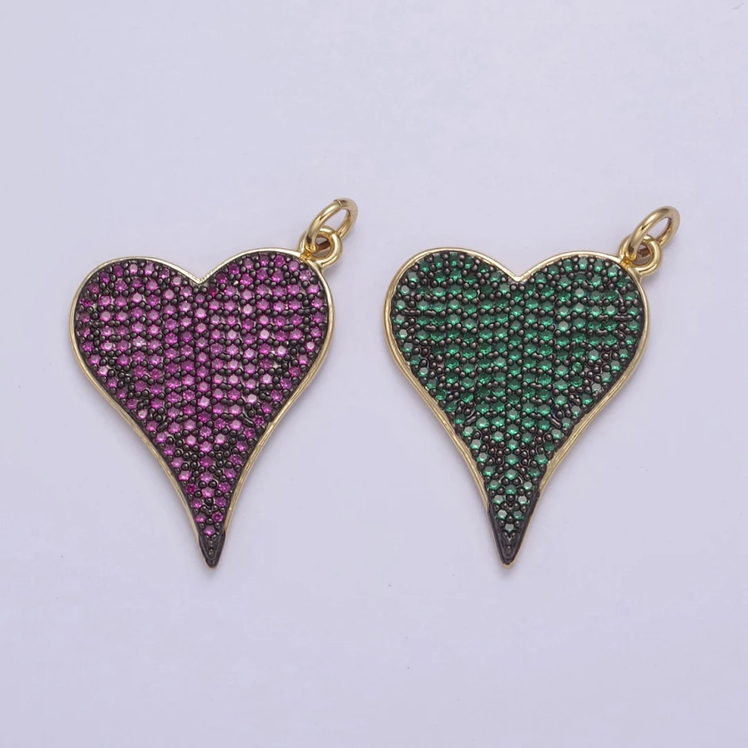Dainty Micro Pave Heart Pendant Green / Fuchsia CZ 14K Gold Filled DIY Charm Add on Necklace Bracelet Earring N-796 N-797 - Etsy