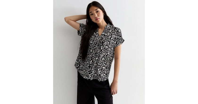 Black Abstract Print Short Sleeve Shirt | New Look