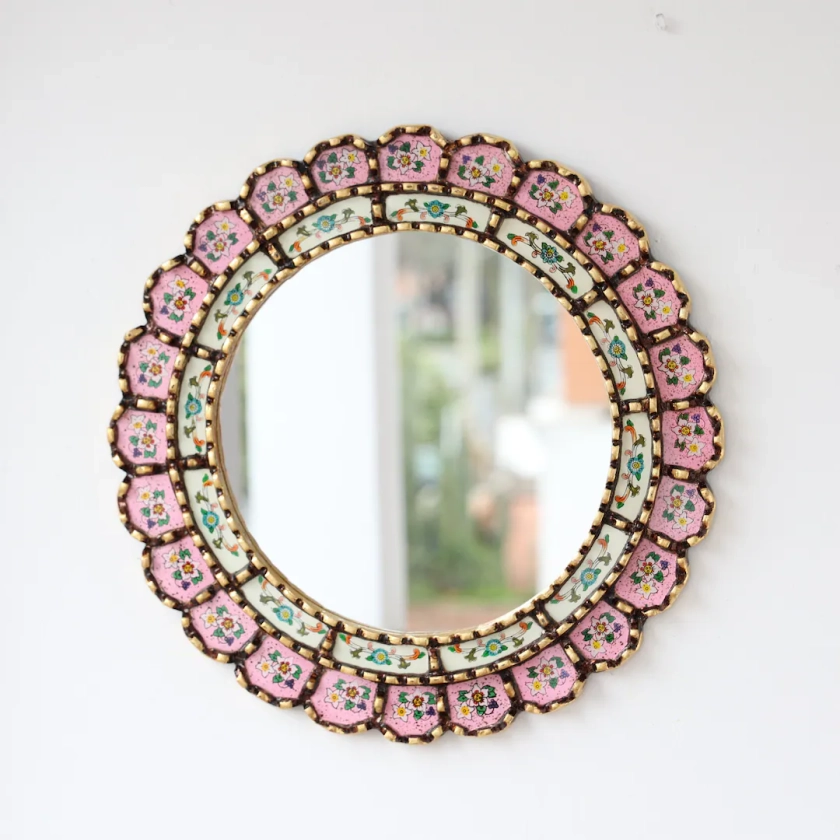 Peruvian Mirrors "Harmonious Pink 40cm"- Interior decoration - Wall mirror - Home decoration- Decorative mirrors