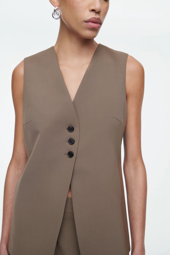 LONG GILET DE TAILLEUR EN SERGÉ - TAUPE - Blazers - COS