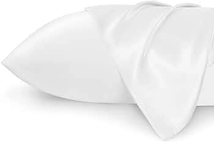Bedsure Satin Pillowcase for Hair and Skin Queen - Pure White Silky Pillowcase - Set of 2 with Envelope Closure, Similar to Silk Pillow Cases, Gifts for Women Men, 20x30 Inches
