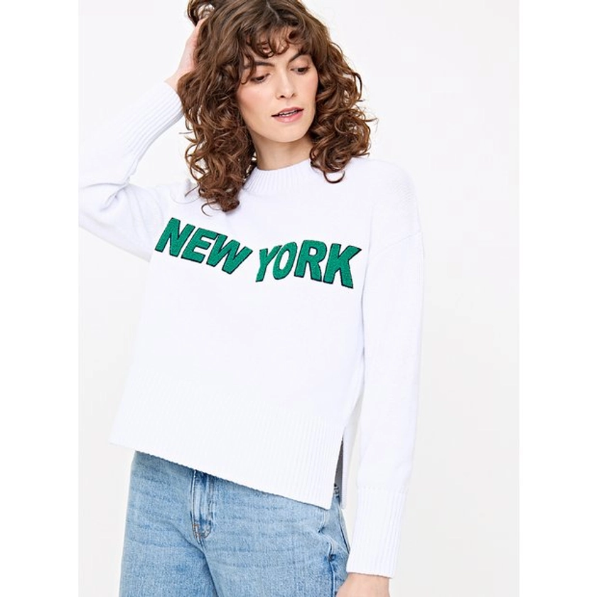 White New York Slogan Crew Neck Jumper  14