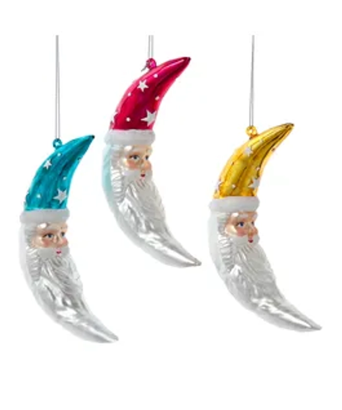 Glass Colorful Santa Crescent Moon Ornaments, 3 Assorted