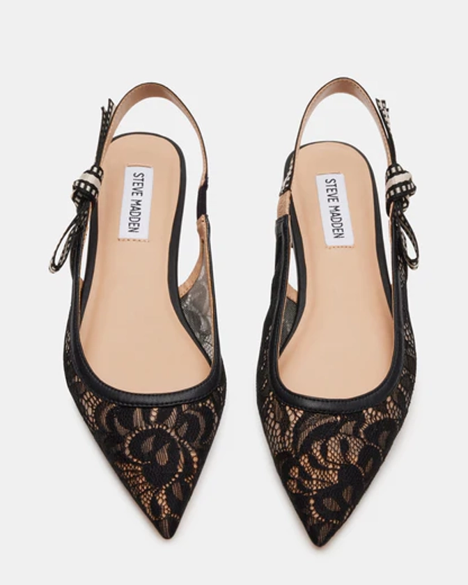 OLSEN Black Lace Slingback Pointed Toe Ballet Flat | Women's Flats