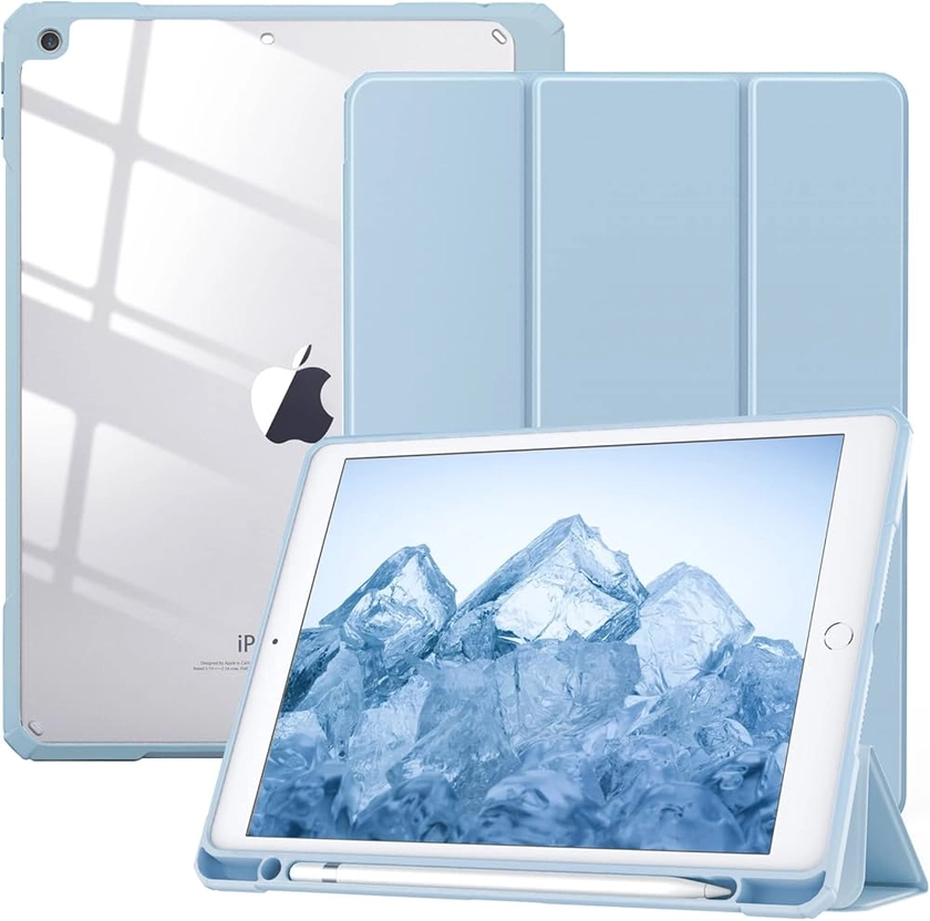 TiMOVO Case for iPad 9th Generation 2021, 10.2 inch iPad Case with Pencil Holder, Smart Stand Protective Clear Case Cover for iPad Case 9th/8th/7th (2021/2020/2019), Sky Blue