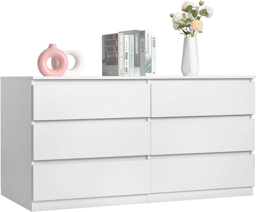 Spaco White Dresser for Bedroom,6 Drawer Dresser,Chest of Drawers & Dresser,Wood Dresser,Dresser Bedroom Furniture,Wide TV Stand Dresser for Nursery,Kid's Room