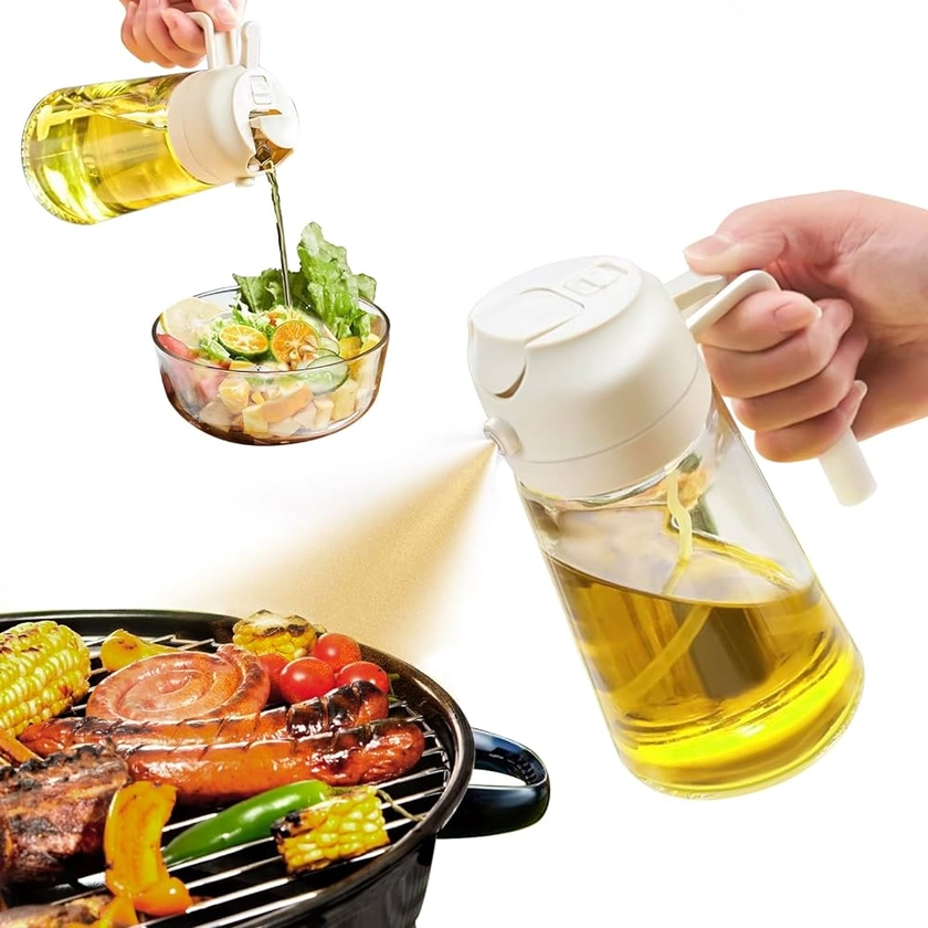 Amazon.com: YARRAMATE Oil Sprayer for Cooking, 2 in 1 Olive Oil Dispenser Bottle for Kitchen, 17oz/500ml Premium Glass Oil Bottle, Food-grade Oil Mister for Air Fryer, Salad, Frying, BBQ (Creamy White) : Home & Kitchen