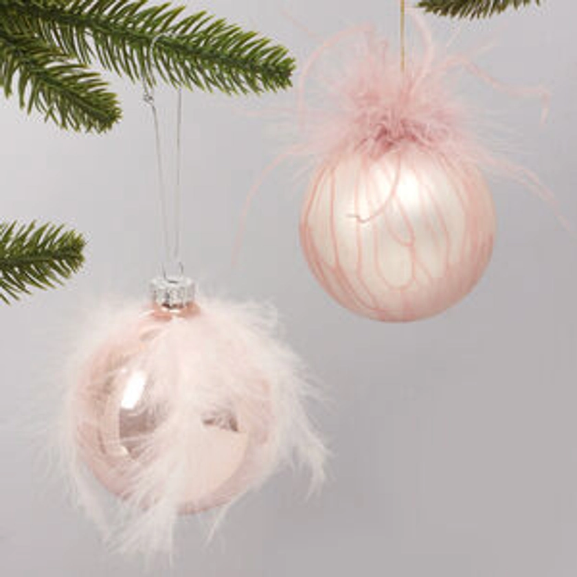 G Decor Pink And White Glass Christmas Baubles