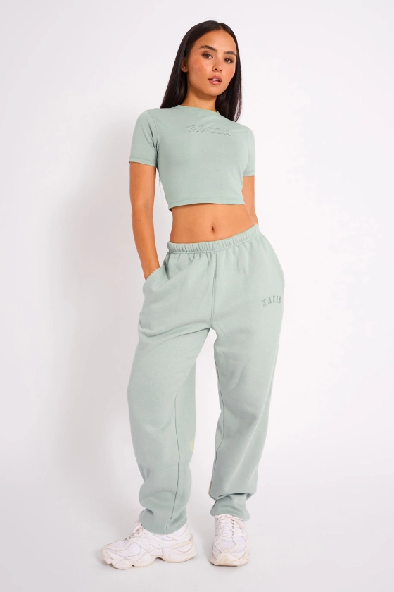 Kaiia Logo Cuffed Joggers Sage Green