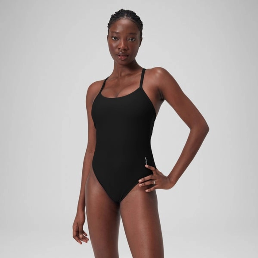 Maillot de bain uni dos nageur Femme Gris foncé