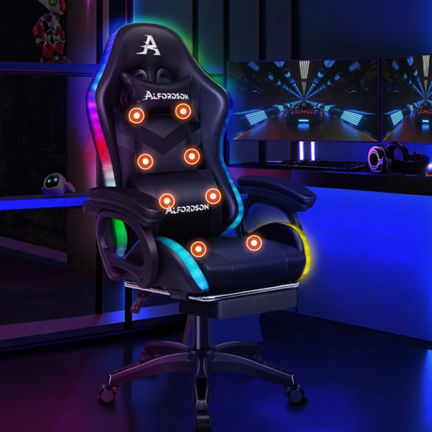Maximus LED Gaming Massage Office Chair with Footrest