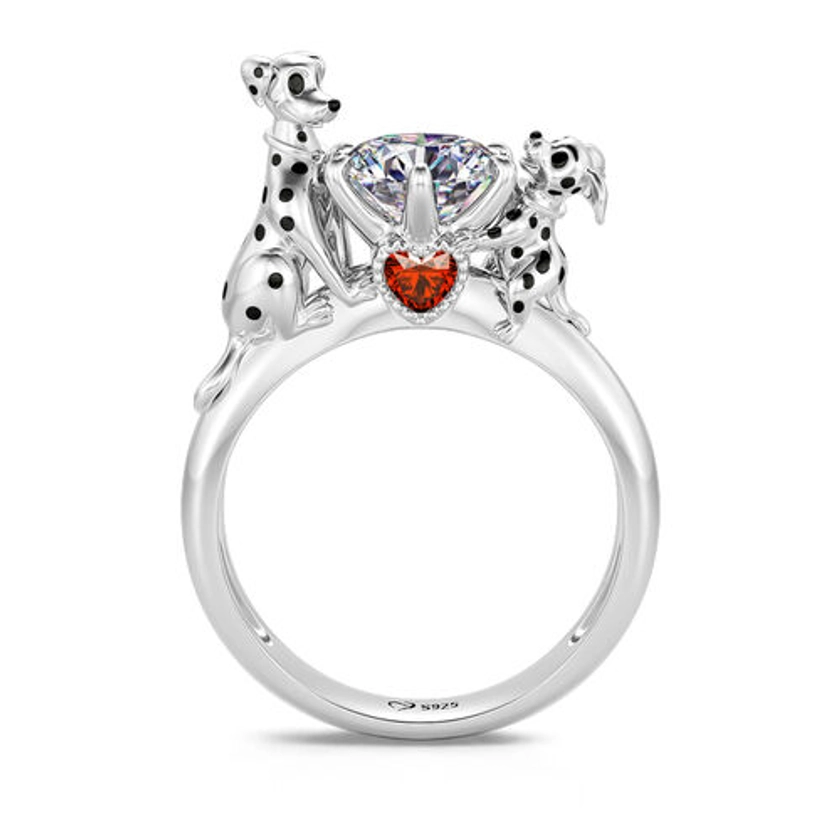 Jeulia Hug Me "Love and Care" Mom and Baby Dalmatian Round Cut Sterling Silver Ring - Jeulia UK