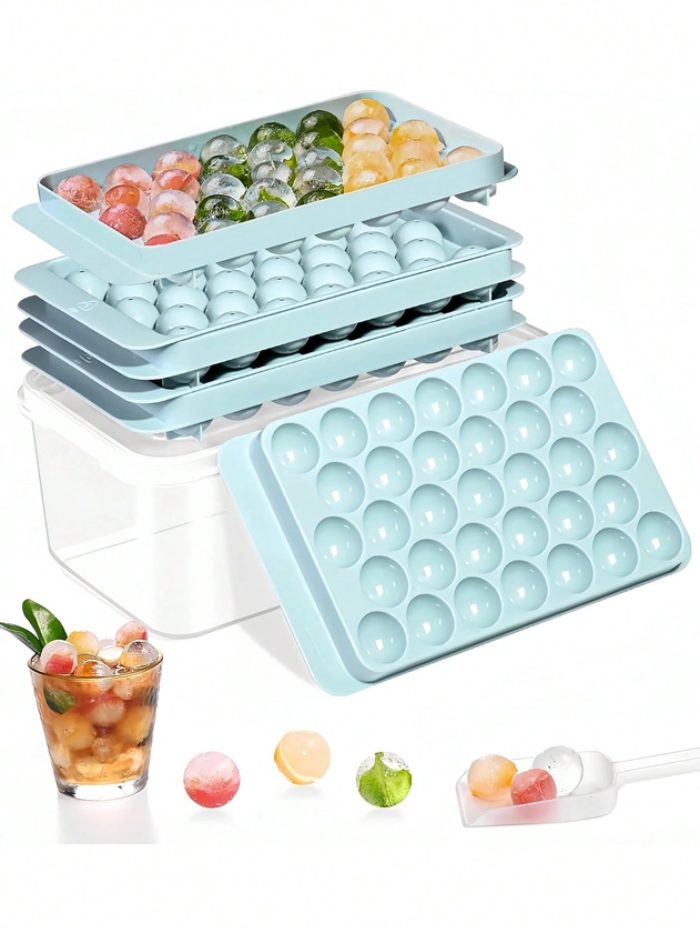 Round Ice Cube Tray With Lid And Trash Bin, Ice Ball Maker, Ice Cube Mold, Halloween Gift (1.0 Inch X 33pcs/66pcs/99pcs) Sphere Ice Cubes For Summer Cocktails, Vodka, Whiskey, Tea, Coffee