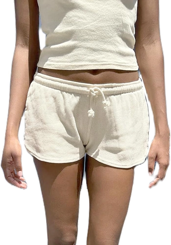 Women Y2K Low Rise Sweat Shorts Summer Cute Low Waist Wide Leg Mini Shorts Casual Basic Drawstring Lounge Shorts