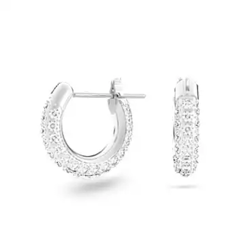 Anneaux d'oreilles Dextera, Pavé, Petites, Blanches, Métal rhodié par SWAROVSKI