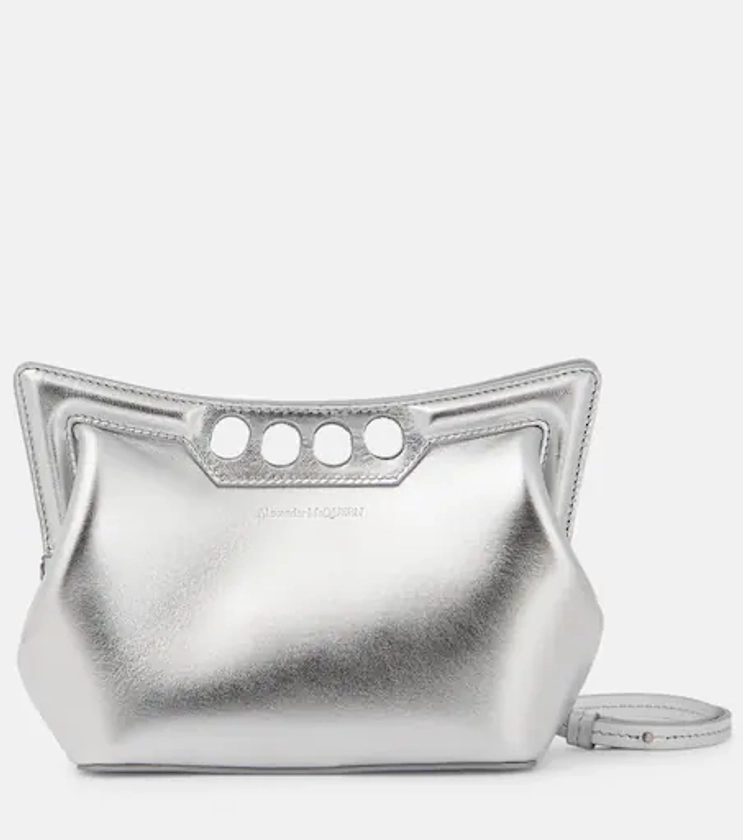 The Peak Mini metallic leather shoulder bag in silver - Alexander Mc Queen | Mytheresa
