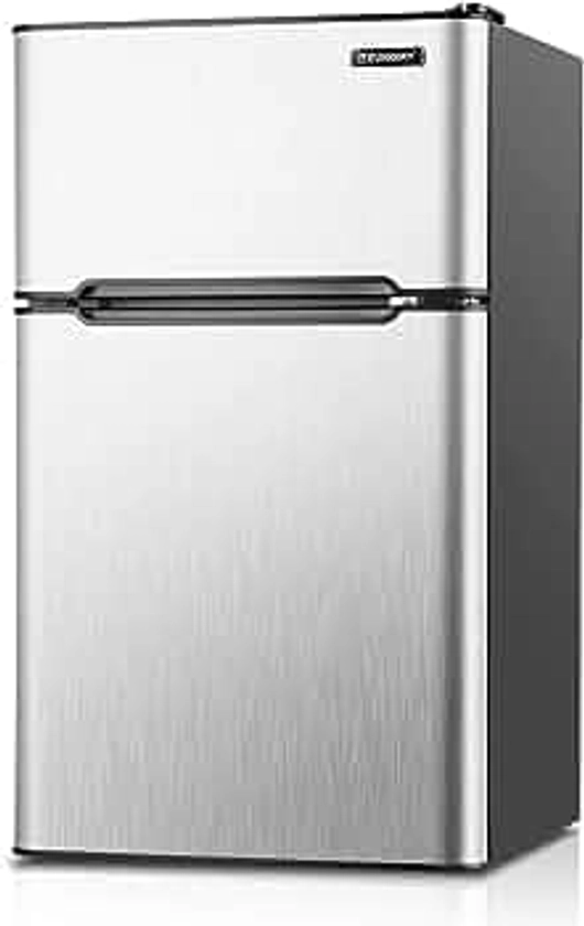 EUHOMY Mini Fridge with Freezer, 3.2 Cu.Ft Mini Refrigerator fridge, 2 door For Bedroom/Dorm/Office/Apartment - Food Storage or Cooling drinks(Silver).