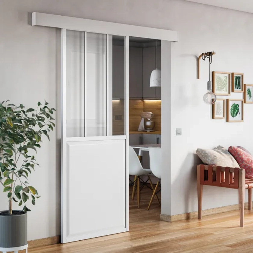 Porte coulissante Atelier blanc vitrée, H.204 x l.83 cm, ARTENS | Leroy Merlin