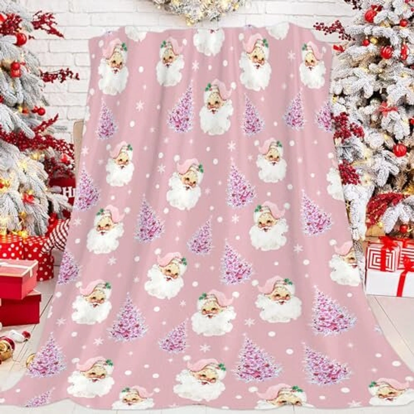 Pink Christmas Throw Blanket Santa Claus Merry Christmas Happy New Year Blanket Cozy Soft Lightweight Flannel Plush Blankets for Bed Couch Living Room on OnBuy