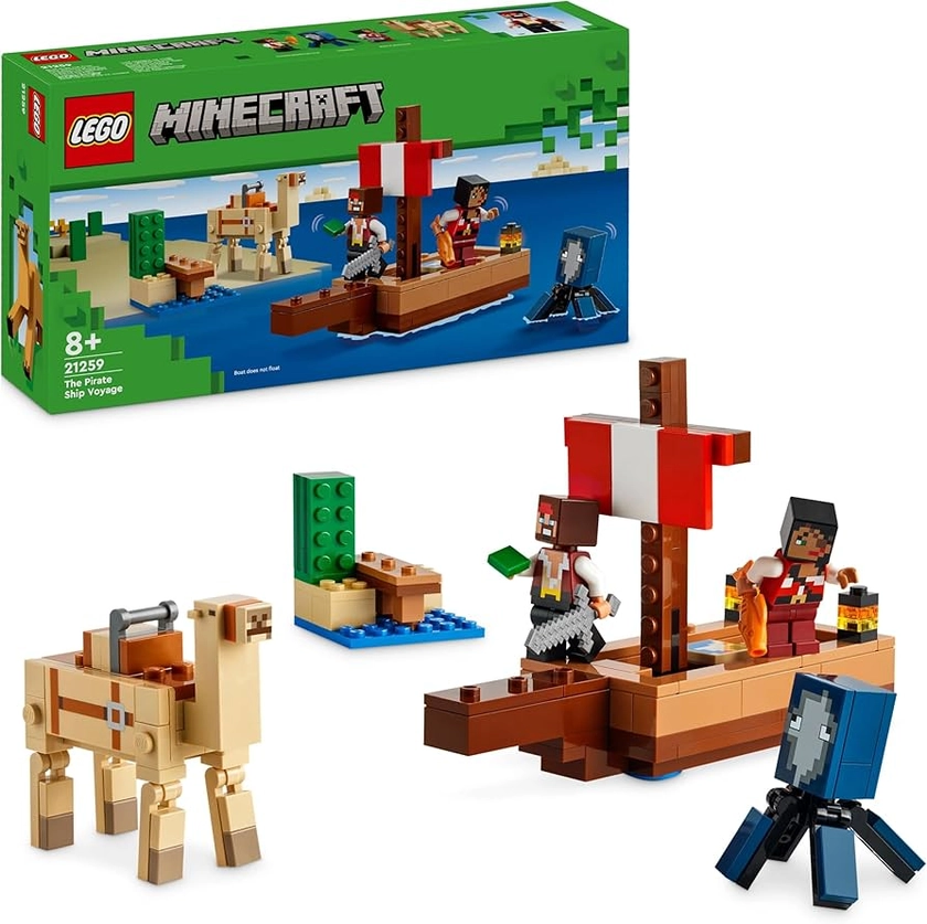 LEGO Minecraft The Pirate Ship Voyage Boat Toy Playset for Kids, Building Set with Squid, Camel and Pirate Figures, Gamer Gift for 8 Plus Year Old Boys and Girls 21259