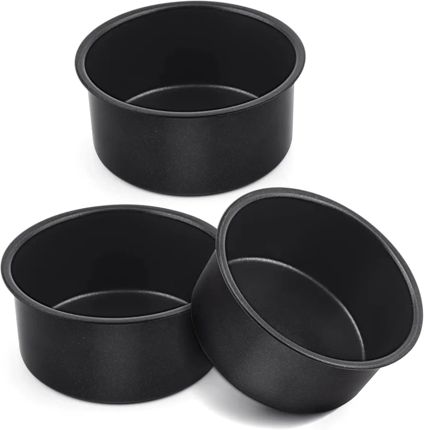 E-far 4 Inch Cake Pan Set of 3, Nonstick Stainless Steel Mini Round Cake Pans Tin, Small Size for Baking Smash Cakes/Cheesecake, Stainless Steel Core & Non-toxic Coating, Straight Side & 2 Inch Deep