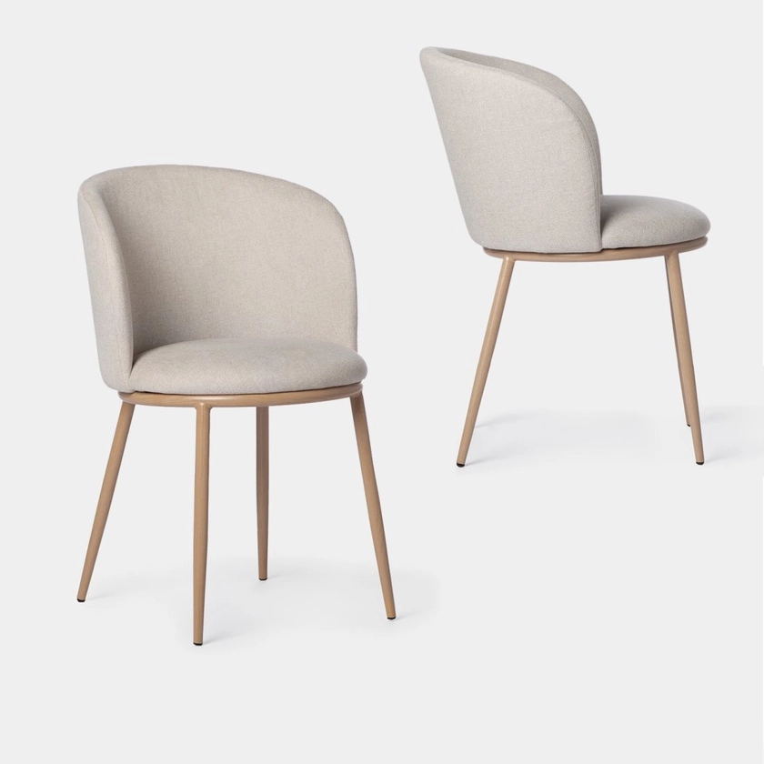 Pack 2 chaises de salle à manger rembourrées beige avec pied naturel Nolan | Klast Home