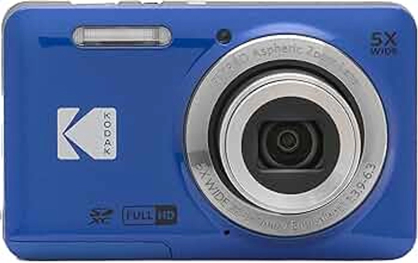 KODAK PIXPRO FZ55-BL 16MP Digital Camera 5X Optical Zoom 28mm Wide Angle 1080P Full HD Video 2.7" LCD Vlogging Camera (Blue)