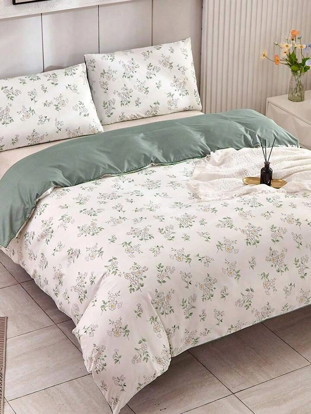 3pcs/set Flower Print Duvet Cover Set Without Filler, Boho Duvet Cover Set (1pc Comforter Cover, 2pcs Pillowcase) For Bedroom