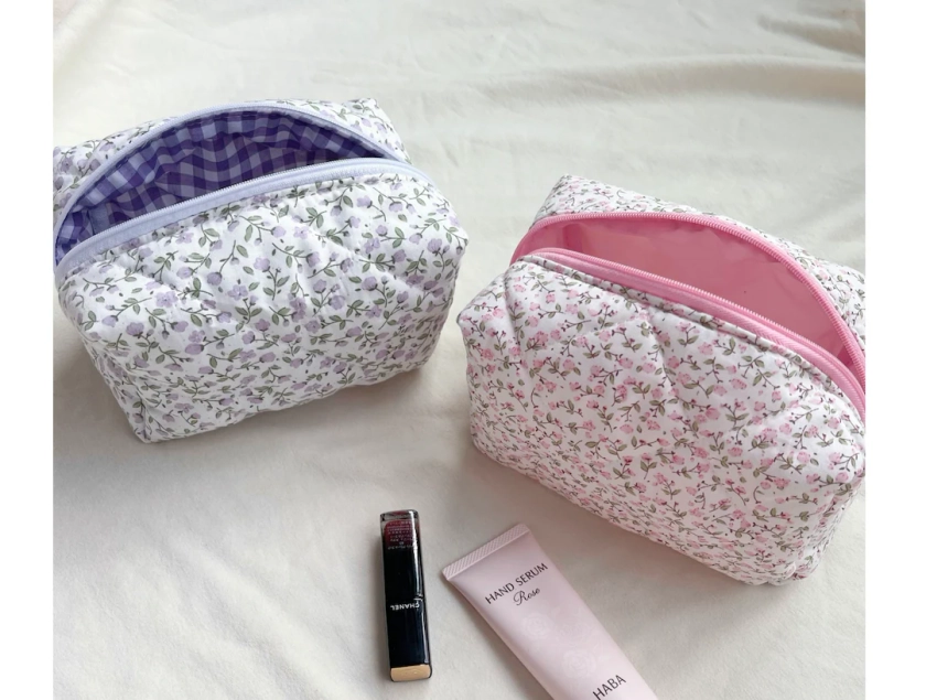 Sac de maquillage matelassé fleurs roses/violettes - Etsy France