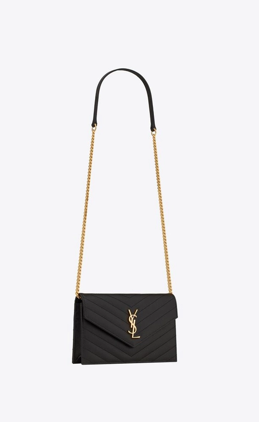 CASSANDRE MATELASSÉ Envelope chain wallet in grain de poudre embossed leather | Saint Laurent | YSL.com