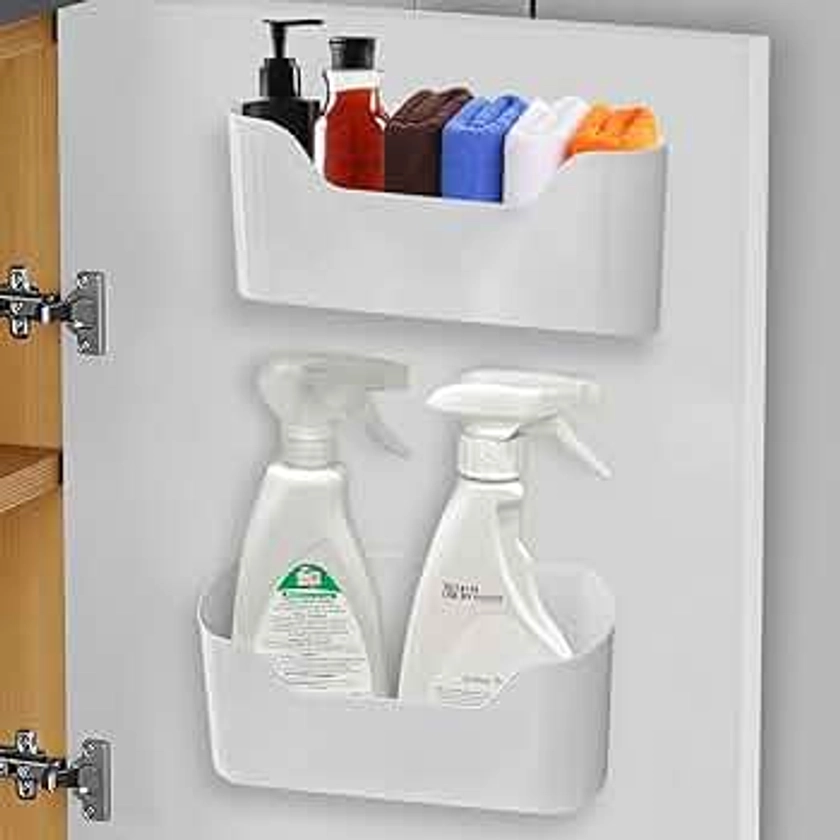 TopTidyHome Kitchen Door Storage Organiser 2 pack with Self-Mounting Pads, Under Sink Storage, Self-Adhesive Door Mounted Organiser, for Kitchen/Office/Utility. Door Storage Organizer.