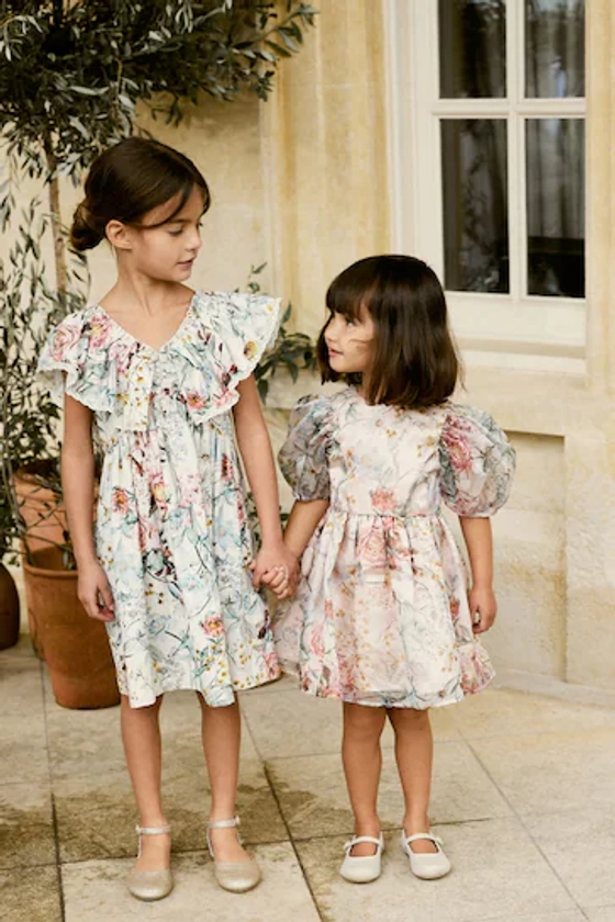 Buy Pink Floral Printed Ruffle Dress (3-16yrs) from the Next UK online shop