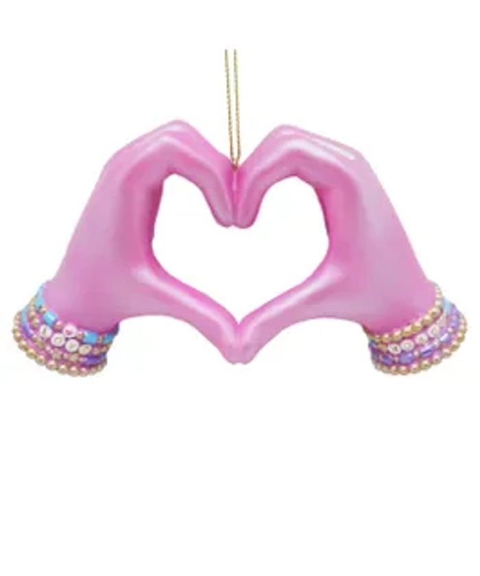 Pink Electroplated Heart Hands Ornament