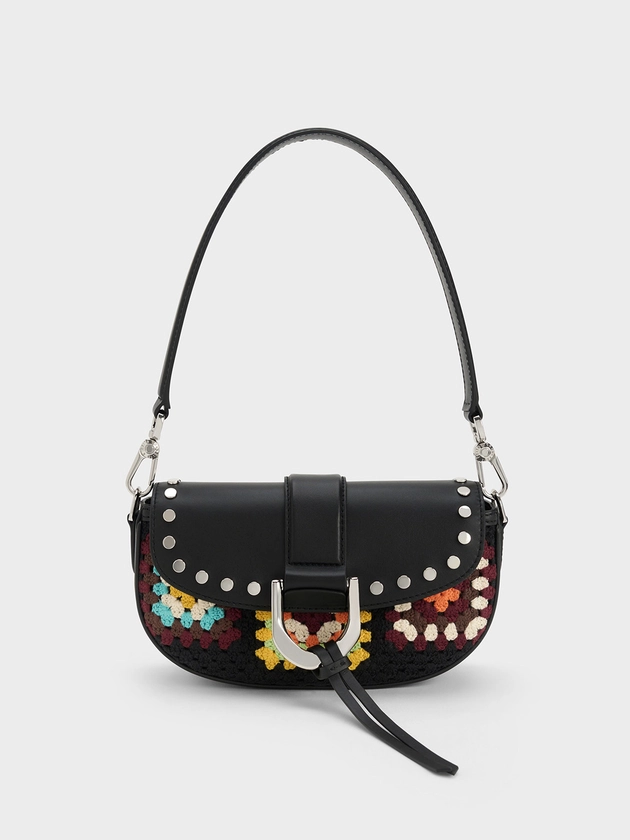 Multicoloured Gabine Floral Crochet Leather Shoulder Bag | CHARLES & KEITH