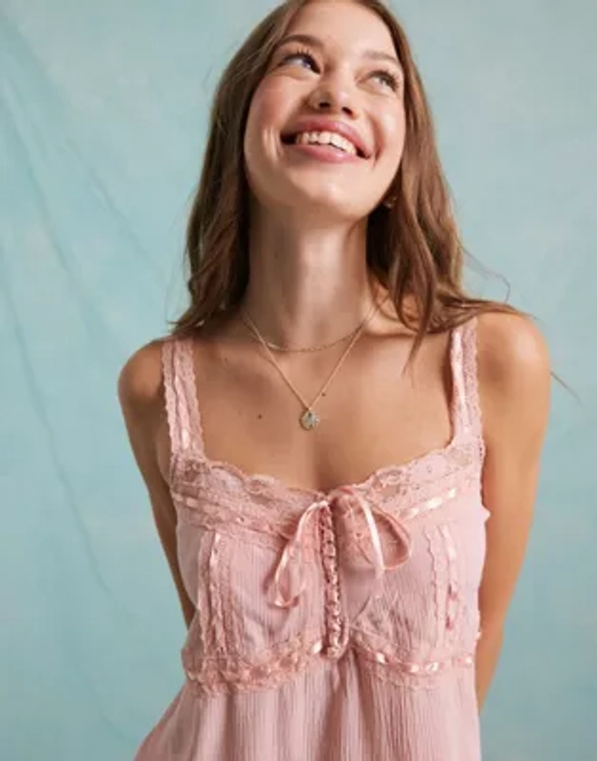 Miss Selfridge lace insert cami top in washed pink | ASOS