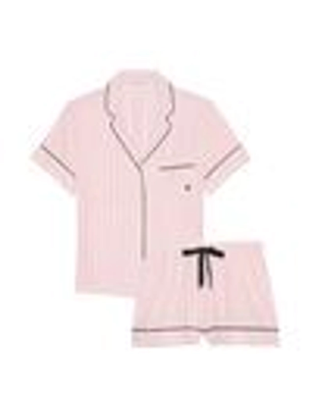 Pretty Blossom Stripe Pink Flannel Short Pyjama Set