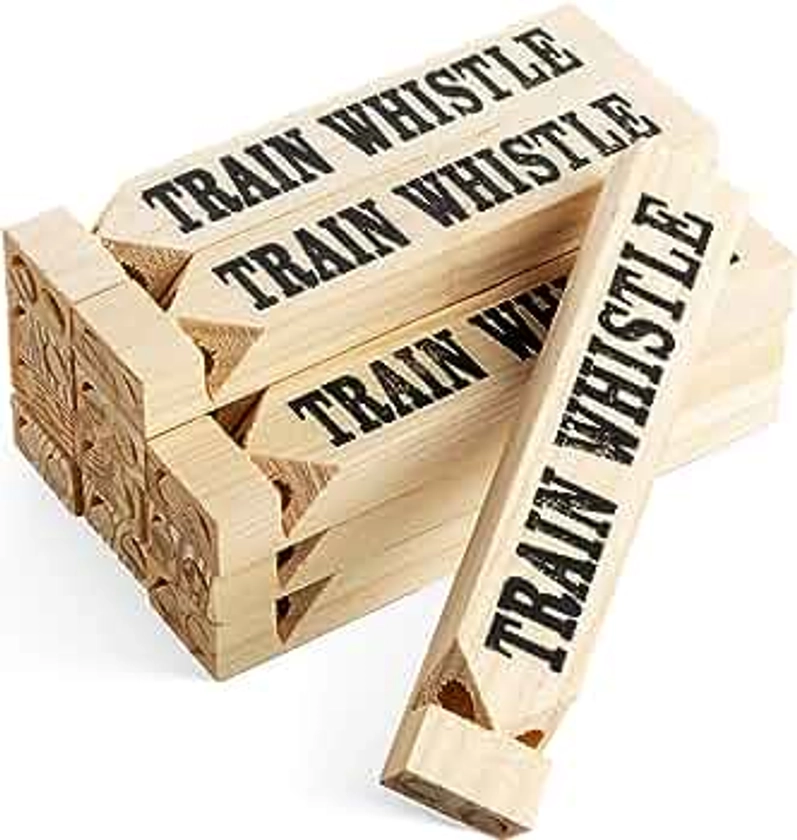 Wooden Train Whistles (Pack of 12) - Wood Train Whistle for Kids, Train Party Favors, Theme Birthday Decorations, Noisemakers, Goodie Bag Filler, Small Game Prizes, Stocking Stuffers