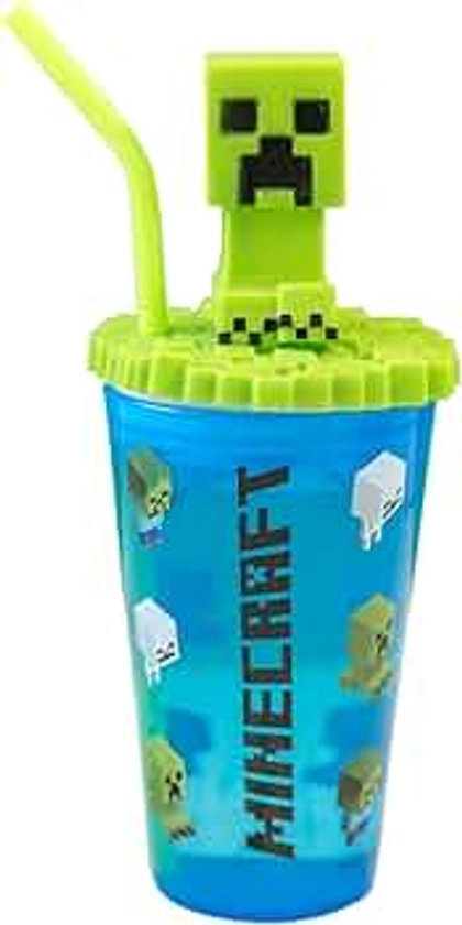 Minecraft 3D Creeper Heads Sipper Drinks Cup Eco Freindly BPA-Free Plastic School Water Sipper with Removable Straw, Perfect Gift for Minecraft Fan & Collector Officially Licensed Merchandise