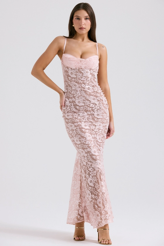 Clothing : Maxi Dresses : 'Azzurra' Rose Lace Gown