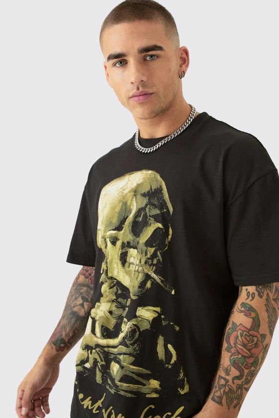 Oversized Van Gogh Skull License T-shirt | boohooMAN UK