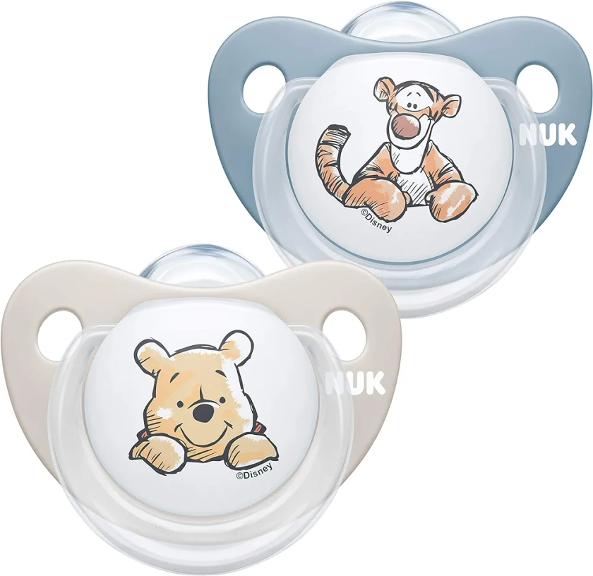 Nuk - Trendline - Lot de 2 tétines en silicone sans BPA - Pour garçon de 0 à 6 mois - Motif Disney Winnie l'ourson - Bleu