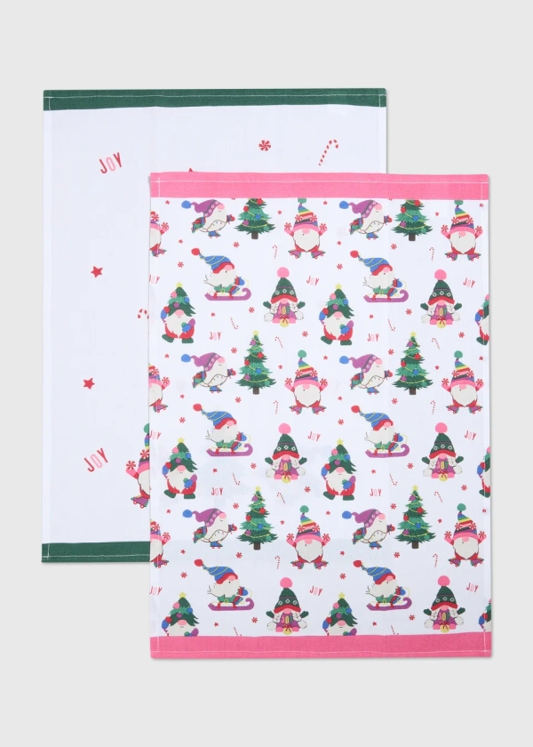 2 Pack White Christmas Gonk Tea Towels