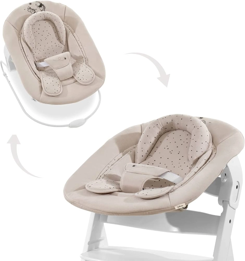 Hauck Alpha+ 2 in 1 Bouncer and Baby Rocker, Winnie the Pooh Beige - from Birth, Newborn Set, Compatible with Alpha Highchair, Click On