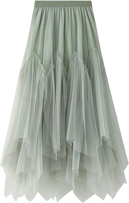 Women's Tulle Skirt Formal High Low Asymmetrical A-Line Fairy Elastic Waist Layered Long Midi Skirts