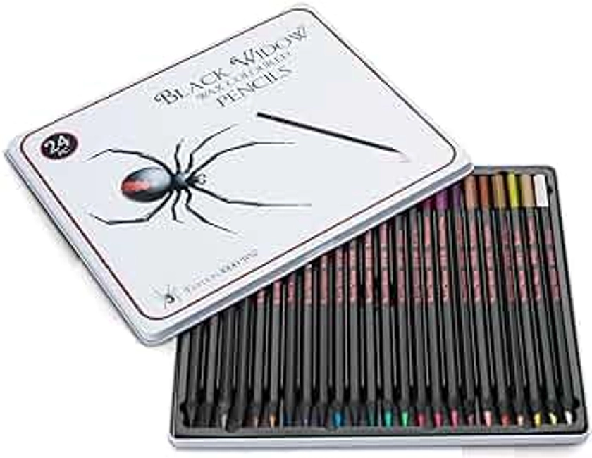 Black Widow Colored Pencils For Adult Coloring - 24 Coloring Pencils With Smooth Pigments - Best Color Pencil Set For Adult Coloring Books And Drawing