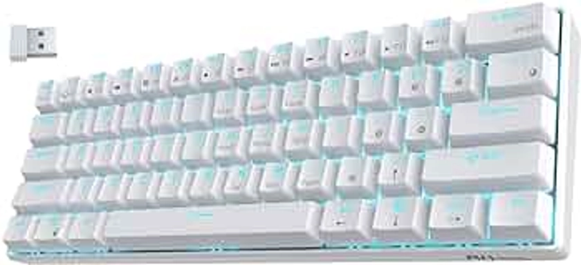RK ROYAL KLUDGE RK61 Wireless 60% Mechanical Gaming Keyboard, Ultra-Compact 60 Keys Bluetooth Mechanical Keyboard with Programmable Software (Blue Switch, White)
