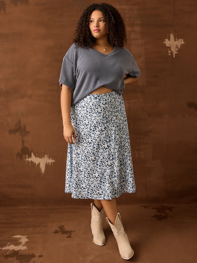 Lora Floral Midi Skirt in Blue Floral | Arula