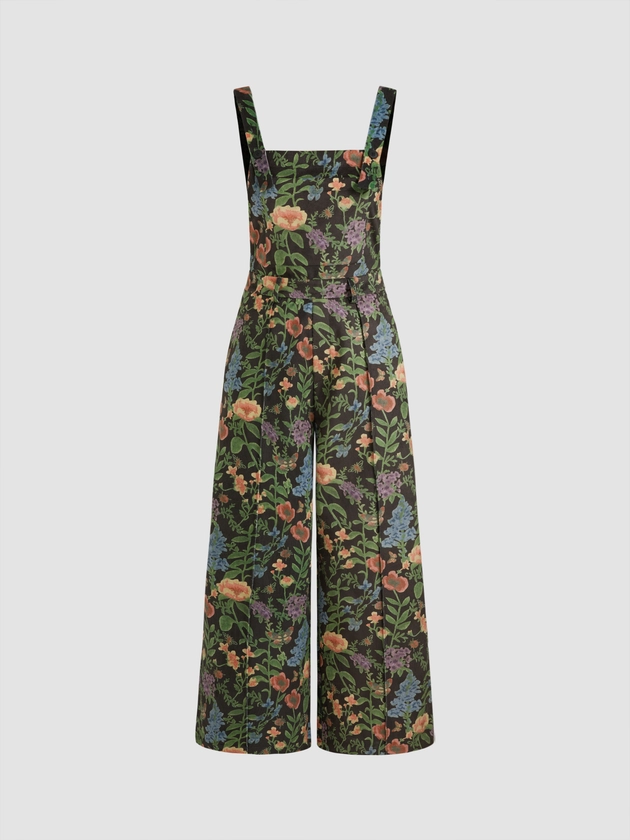 Corduroy Updated Fabric Corduroy Square Neck Floral Pocket Jumpsuit For Daily Casual