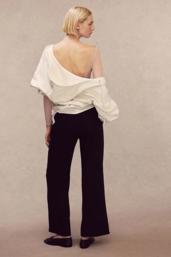 Pantalon en lin mélangé avec taille élastique - Taille basse - Longue - Blanc - FEMME | H&M FR