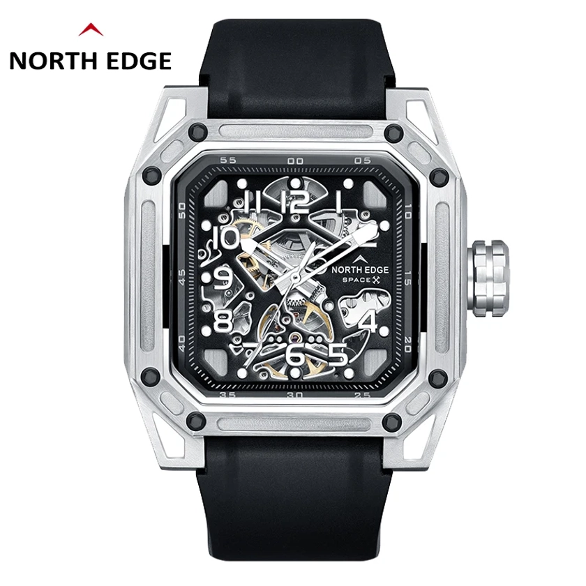 NORTH EDGE New Mechanical Watches For Bussiness Men ST2551 Automatic Watch Luxury Skeleton Stainless Steel 10Bar Waterproof 2022